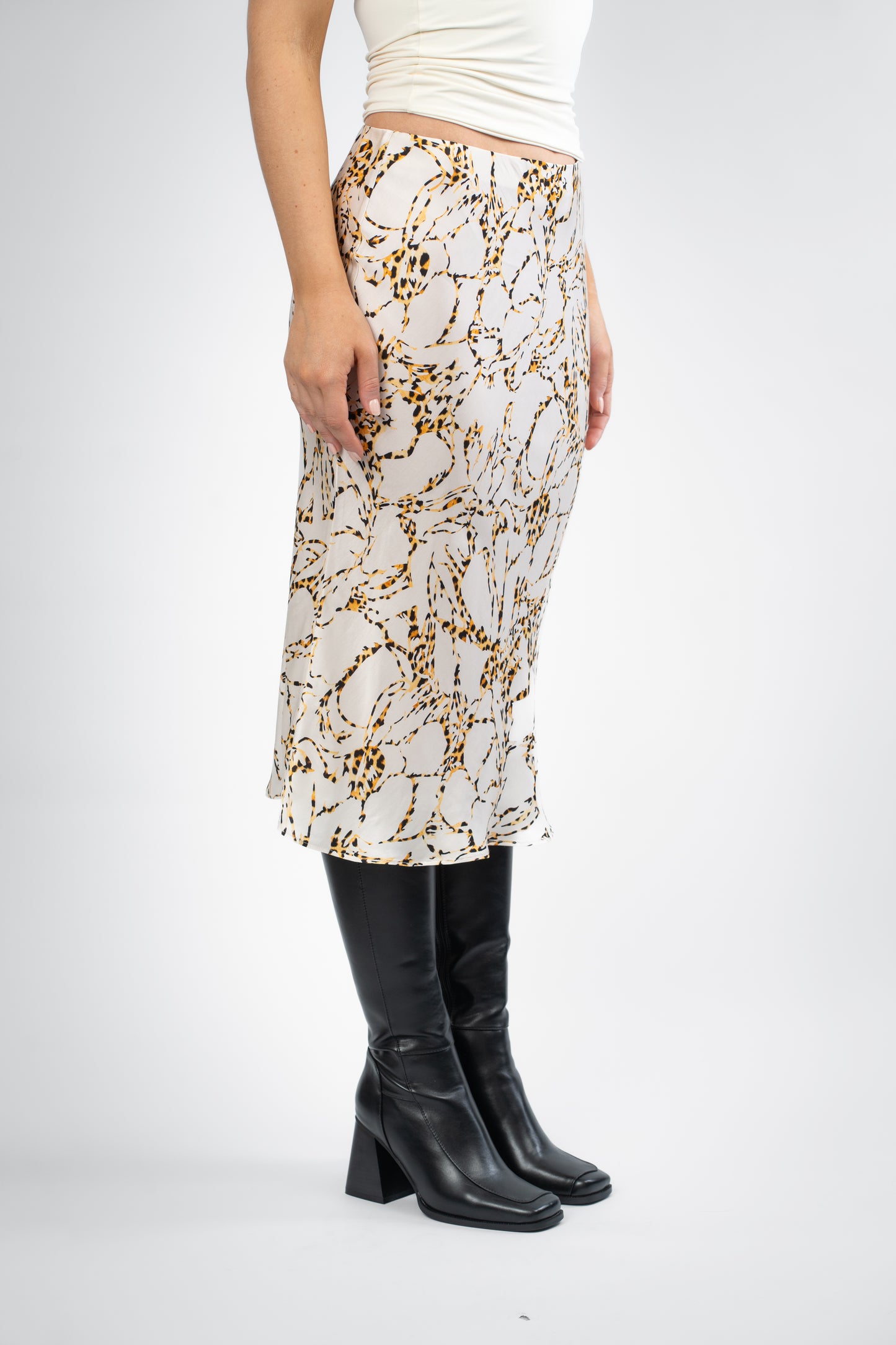 Satinrock mit Animal-, Blumenprint