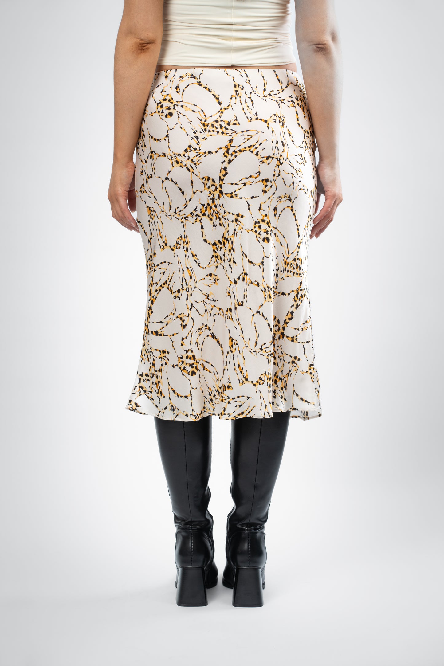 Satinrock mit Animal-, Blumenprint